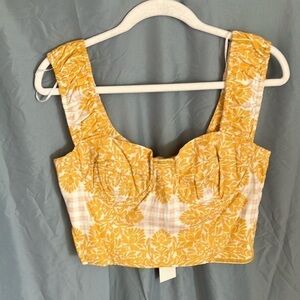 Du Paradis: Marigold cropped, side zip, thick strap top- L